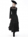 Black Gothic Elegant Lace Shoulder Long Bell Sleeve Top for Women