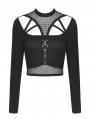 Black Gothic Punk Alternative Long Sleeve Hollow-Out T-Shirt for Women