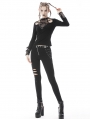 Black Gothic Punk Daily Wear Long Sleeves T-Shirt for Women