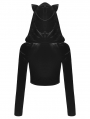 Black Gothic Sexy Cat Ear Fashion Hooded Long Sleeve Short Top for Women