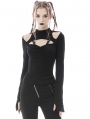 Black Gothic Punk Hollow-Out Street Fashion Long Sleeve T-Shirt for Women