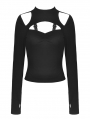 Black Gothic Punk Hollow-Out Street Fashion Long Sleeve T-Shirt for Women