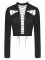 Black Gothic Punk Sexy Rope Long Sleeve Crop Top for Women