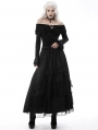 Black Gothic Vintage Off-the-Shoulder Velvet Embossing Long Sleeve Top for Women
