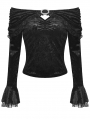 Black Gothic Vintage Off-the-Shoulder Velvet Embossing Long Sleeve Top for Women