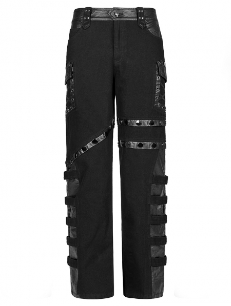 Black Gothic Punk Metal Buckle Long Straight Trousers for Men ...