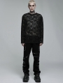 Black Gothic Daily Wear Skull Mesh Long Sleeve T-Shirt for Men