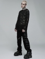 Black Gothic Daily Wear Skull Mesh Long Sleeve T-Shirt for Men