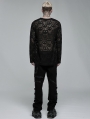 Black Gothic Daily Wear Skull Mesh Long Sleeve T-Shirt for Men