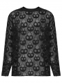 Black Gothic Daily Wear Skull Mesh Long Sleeve T-Shirt for Men