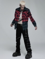 Red and Green Gothic Punk Plaid Casual Long Sleeve Shirt for Men