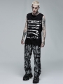 Black and White Gothic Punk Metal Buckle Long Straight Trousers for Men
