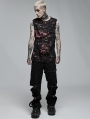 Black and Red Gothic Punk Daily Wear Printing Sleeveless T-Shirt for Men