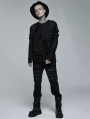 Black Gothic Punk Daily Wear Knitted Broken Holes Long Sleeve T-Shirt for Men