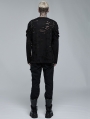 Black Gothic Punk Daily Wear Knitted Broken Holes Long Sleeve T-Shirt for Men