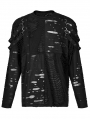 Black Gothic Punk Daily Wear Knitted Broken Holes Long Sleeve T-Shirt for Men