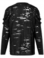 Black Gothic Punk Daily Wear Knitted Broken Holes Long Sleeve T-Shirt for Men