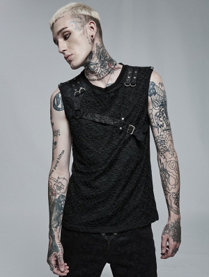 Black Gothic Punk Mesh Sleeveless Tank Top for Men