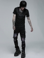 Black Gothic Punk V-Neck Mesh Short Sleeve T-Shirt for Men