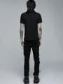 Black Gothic Punk V-Neck Mesh Short Sleeve T-Shirt for Men