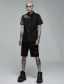 Black Gothic Punk Asymmetric Stitching Short Sleeve Shirt for Men