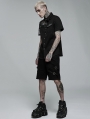 Black Gothic Punk Asymmetric Stitching Short Sleeve Shirt for Men