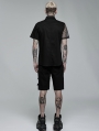 Black Gothic Punk Asymmetric Stitching Short Sleeve Shirt for Men