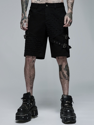 Black Gothic Punk Daily Wear Denim Shorts for Men