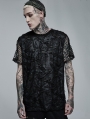 Black Gothic Daily Wear Knitted Broken Holes Short Sleeve T-Shirt for Men