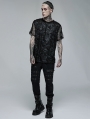 Black Gothic Daily Wear Knitted Broken Holes Short Sleeve T-Shirt for Men