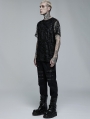 Black Gothic Daily Wear Knitted Broken Holes Short Sleeve T-Shirt for Men