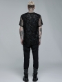 Black Gothic Daily Wear Knitted Broken Holes Short Sleeve T-Shirt for Men