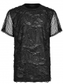Black Gothic Daily Wear Knitted Broken Holes Short Sleeve T-Shirt for Men