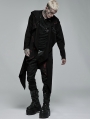 Black and Red Gothic Printed Daily Wear Long Hooded Trench Coat for Men