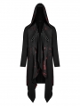 Black and Red Gothic Printed Daily Wear Long Hooded Trench Coat for Men