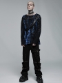 Black and Blue Gothic Punk Daily Wear Belt Printing Long Sleeve T-Shirt for Men