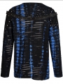 Black and Blue Gothic Punk Daily Wear Belt Printing Long Sleeve T-Shirt for Men