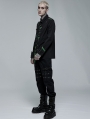 Black and Green Gothic Punk Asymmetric Long Sleeve Shirt for Men