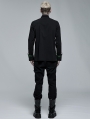 Black and Green Gothic Punk Asymmetric Long Sleeve Shirt for Men