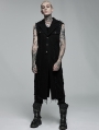 Black Gothic Punk Rivet Broken Holes Long Vest for Men