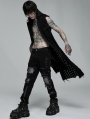 Black Gothic Punk Rivet Broken Holes Long Vest for Men