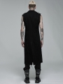 Black Gothic Punk Rivet Broken Holes Long Vest for Men