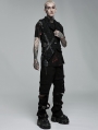 Black Gothic Punk Hollow Out Rivet Belt Asymmetric Vest for Men