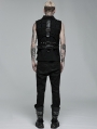 Black Gothic Punk Hollow Out Rivet Belt Asymmetric Vest for Men