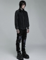Black Gothic Punk Skeleton Embroidered Long Sleeve Shirt for Men