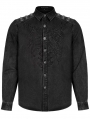 Black Gothic Punk Skeleton Embroidered Long Sleeve Shirt for Men