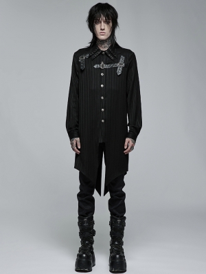 Black Gothic Punk Asymmetric Medium Length Dovetail Shirt for Men
