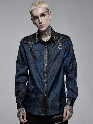 Blue Gothic Punk Personality Crack Long Sleeve Shirt for Men