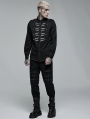 Black Gothic Punk Personalized Skull Embroidery Long Sleeve Shirt for Men