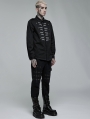 Black Gothic Punk Personalized Skull Embroidery Long Sleeve Shirt for Men